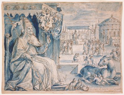 Papież Paweł V (1552-1621) (pióro, brązowy tusz i niebieski wash na papierze) autorstwa Crispin  Passe